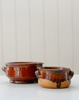 Vintage French Slip Glazed Terracotta Potbelly Bowls