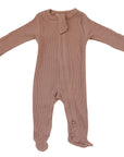 Organic Cotton Ribbed Zipper Footed Pajamas | Dusty Rose
