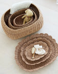 Félicité Stackable Scalloped Lidded Storage Baskets | Antique Brown
