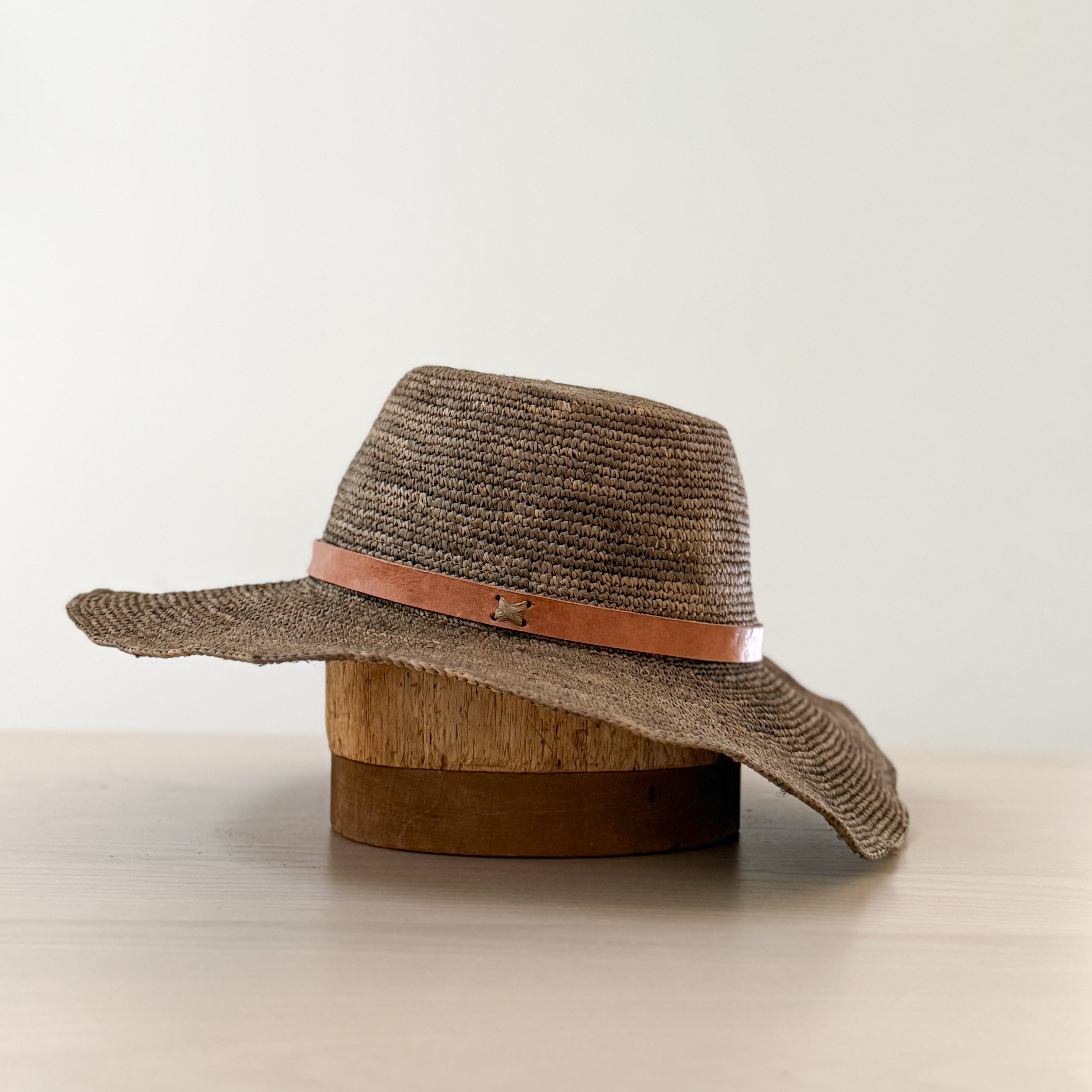 French Market Raffia Sun Hat with Leather Band