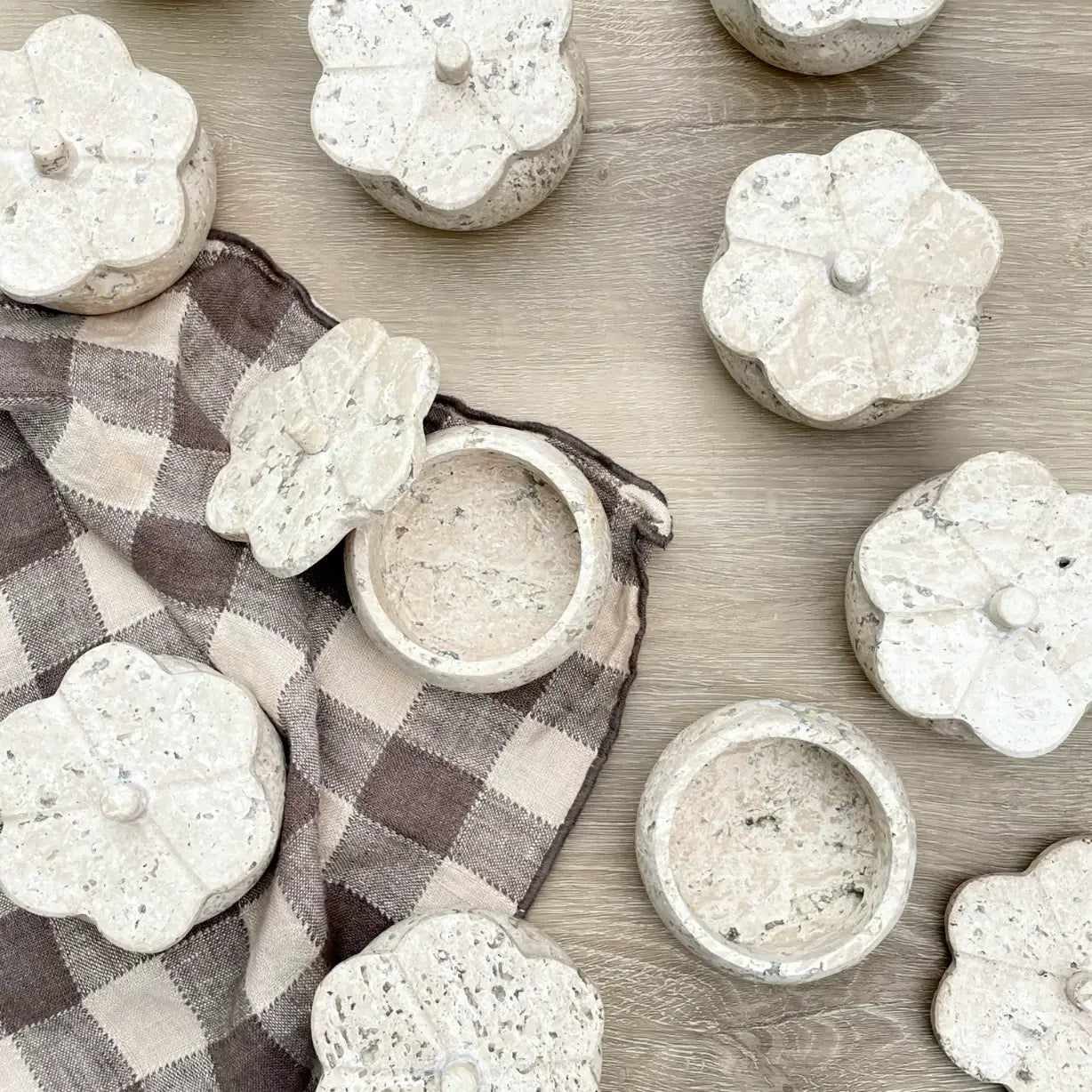 Ruffled Travertine Lidded Trinket Dish | Bone