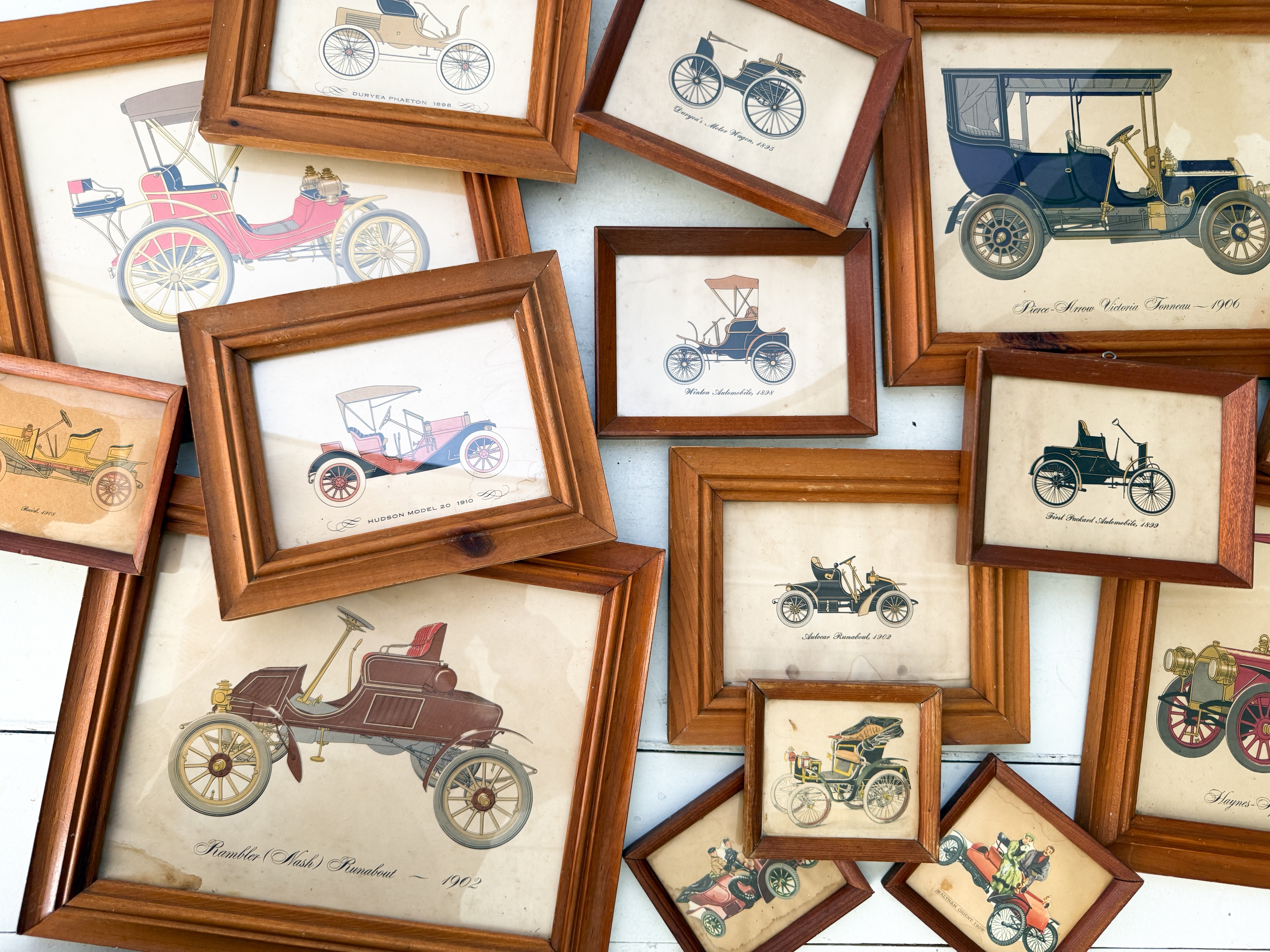 Collection of Framed Vintage Cars circa 1800s &amp; 1900s
