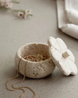 Ruffled Travertine Lidded Trinket Dish | Bone