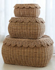 Félicité Stackable Scalloped Lidded Storage Baskets | Antique Brown