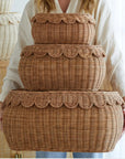 Félicité Stackable Scalloped Lidded Storage Baskets | Antique Brown
