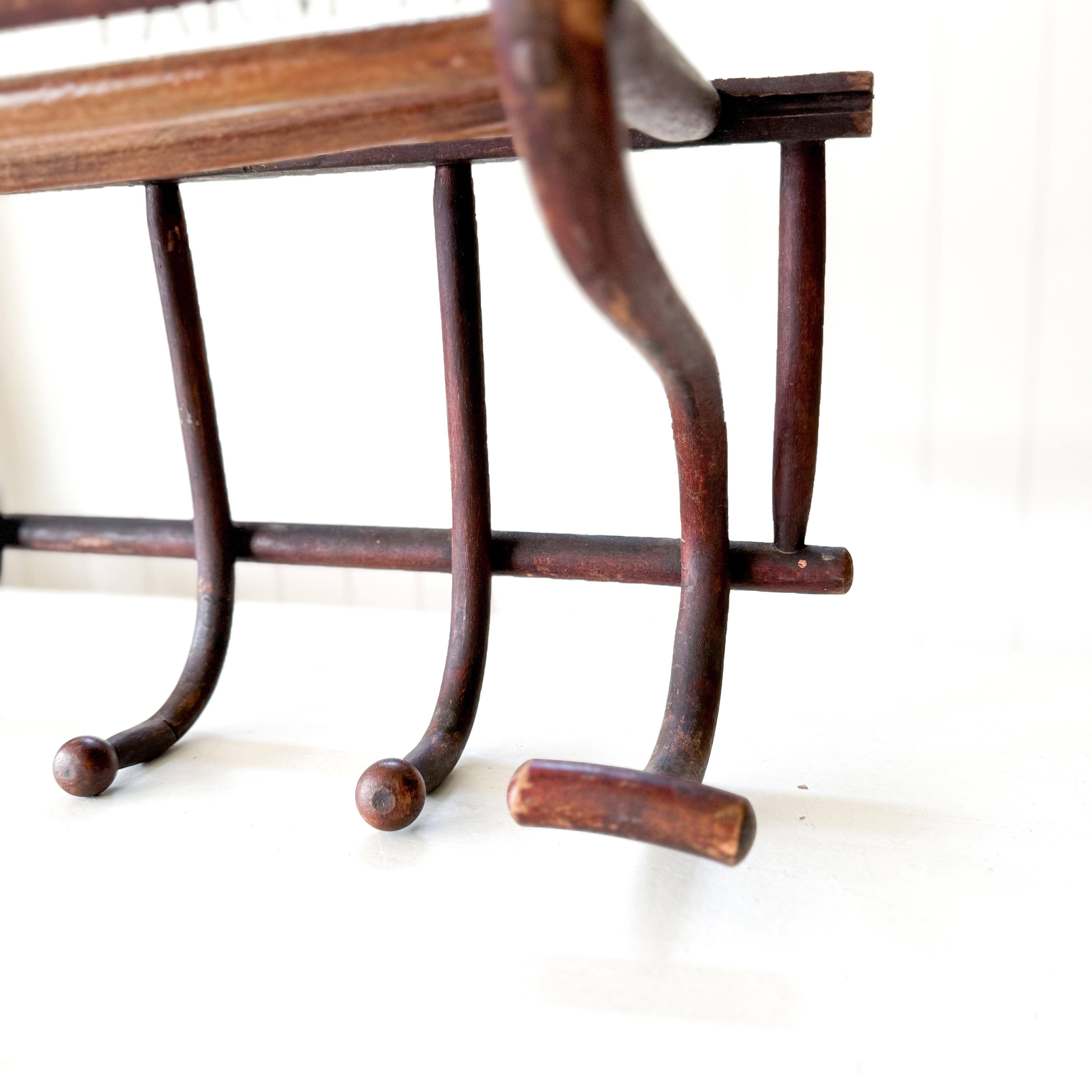 Vintage French Thonet Style Bentwood 7 Hook Coat &amp; Hat Rack with Shelf
