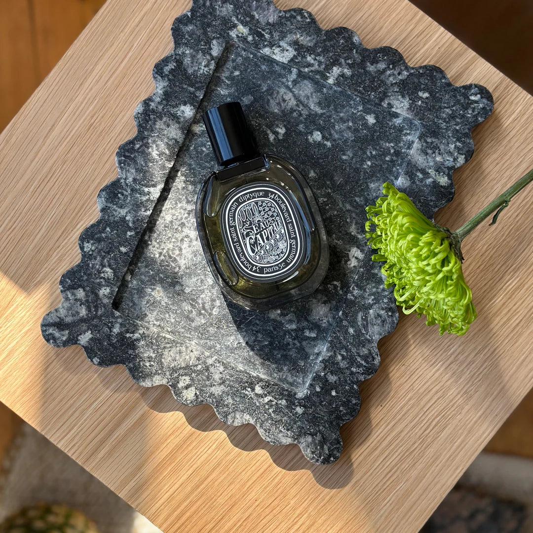 Scallop Edge Long Marble Box Tray | Charcoal