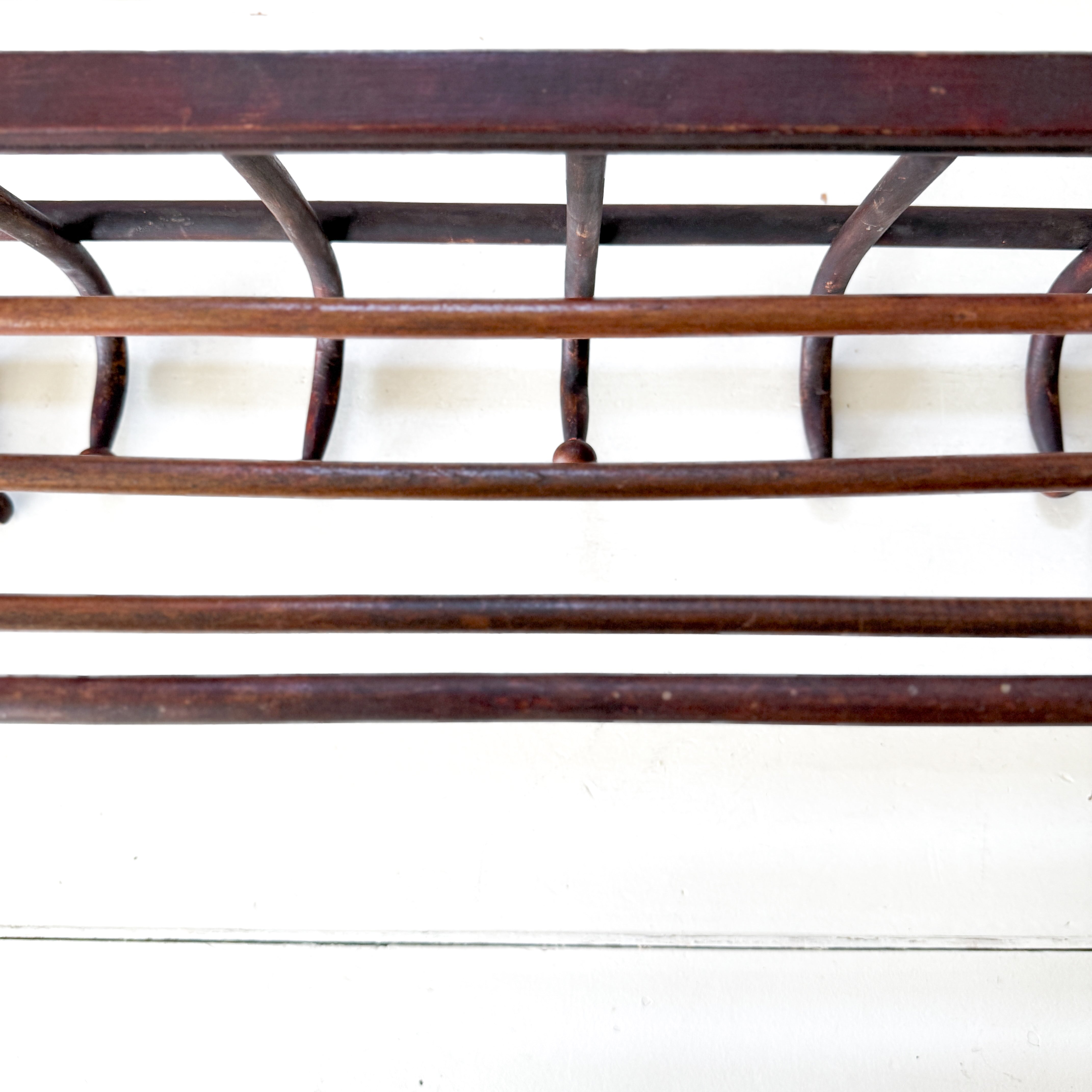 Vintage French Thonet Style Bentwood 7 Hook Coat &amp; Hat Rack with Shelf