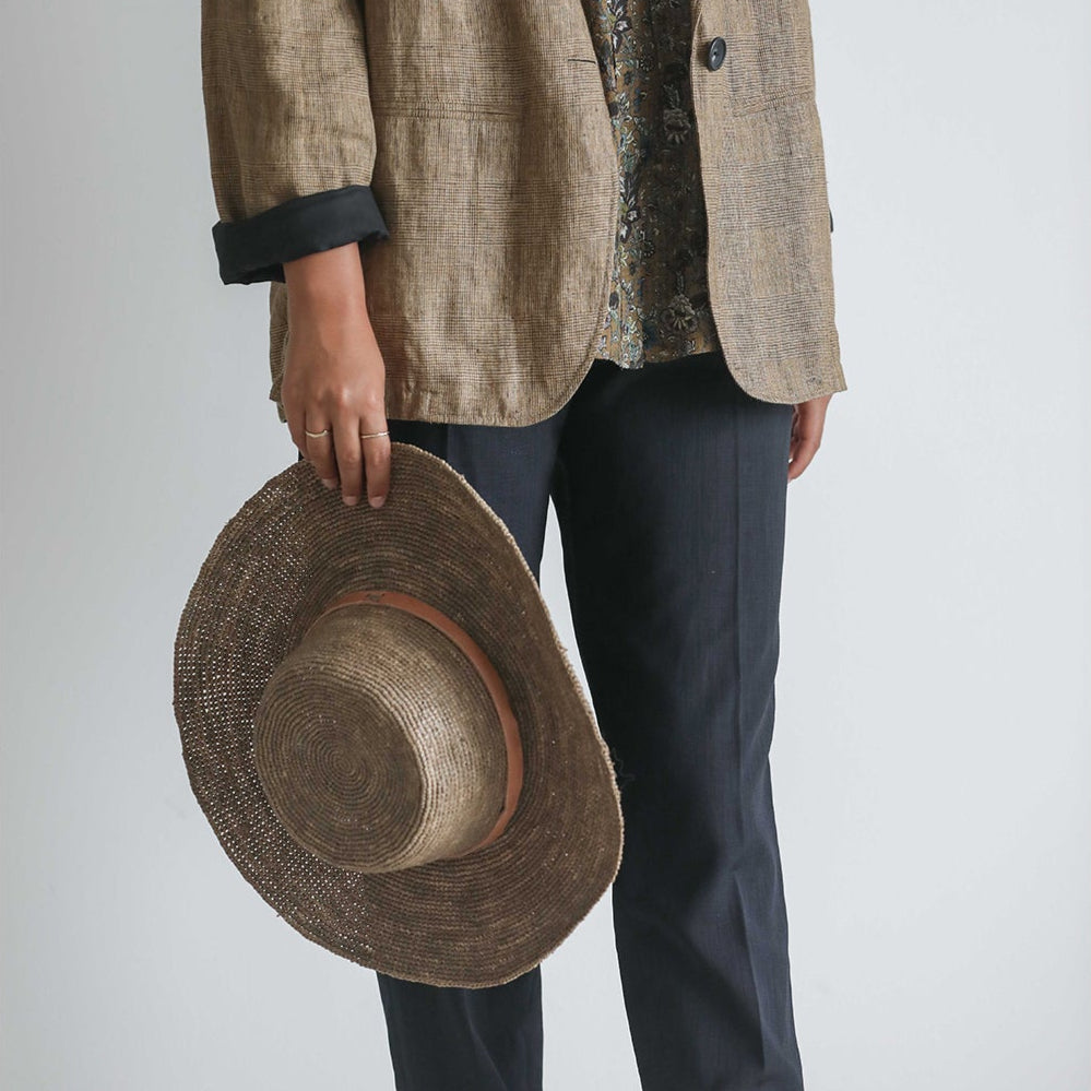 French Market Raffia Sun Hat with Leather Band