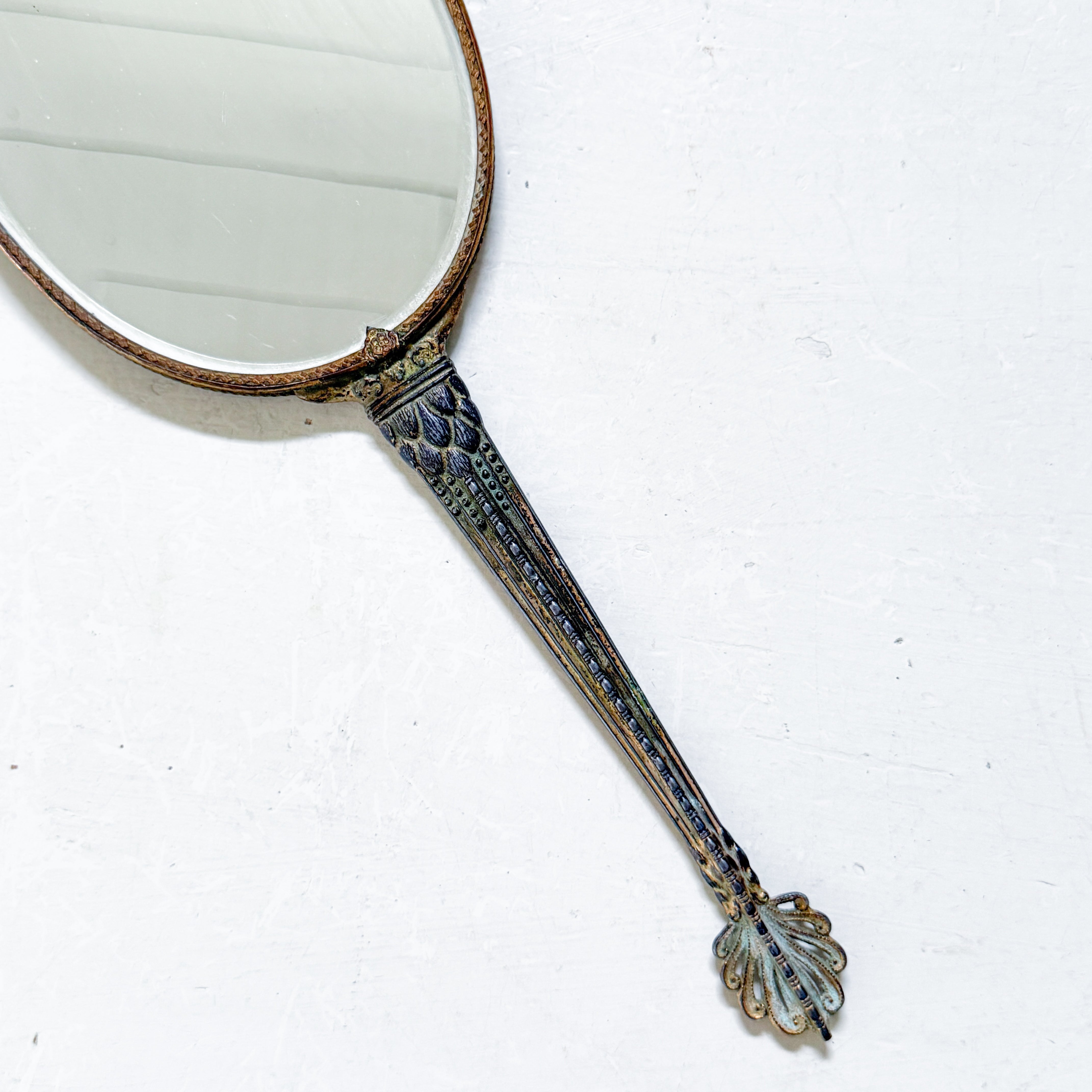 Antiqued Brass Filigree Hand Held Vanity Mirrors