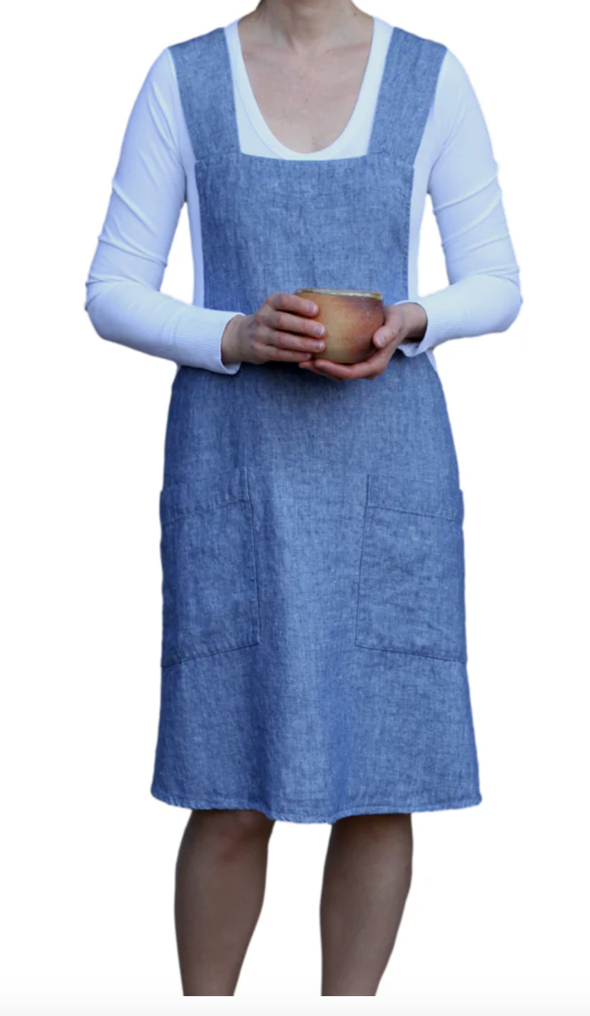 Stonewashed Linen Cross Back Apron